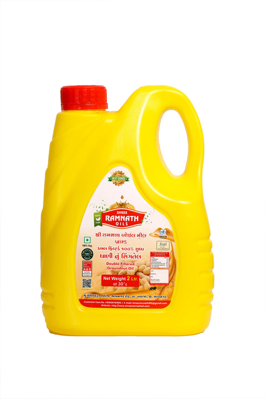 Ramnath Oils – 100% Natural Double-Filtered Groundnut Oil | Vitamin A & D Enriched | Premium Healthy Cooking Oil for Frying, Tadka & Daily Use | 2 L Jar