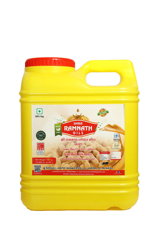 Ramnath Oils – 100% Natural Double-Filtered Groundnut Oil | Vitamin A & D Enriched | Premium Taste | Healthy Cooking Oil for Frying, Tadka & Daily Use | 15 L Tin Pack
