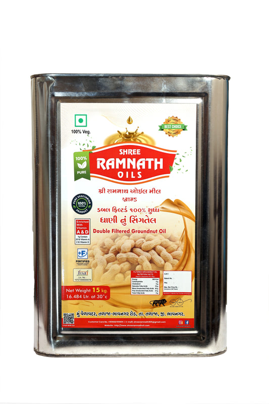 Ramnath Oils – 100% Natural Double-Filtered Groundnut Oil | Premium Quality | Vitamin A & D Enriched | Traditional Taste & Healthy Cooking Oil | 15 KG Jumbo Tin Pack