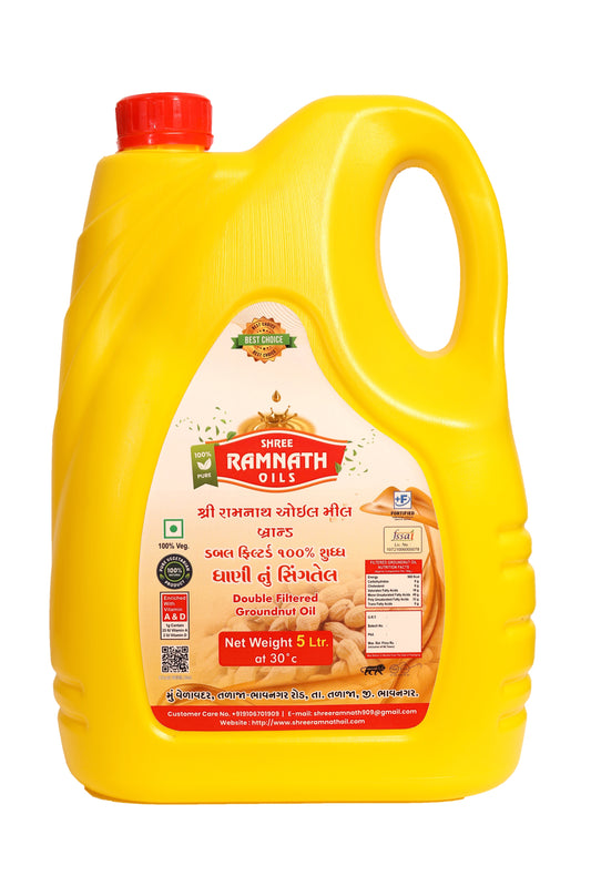 Ramnath Oils – 100% Natural Double-Filtered Groundnut Oil | Vitamin A & D Enriched | Premium Quality Healthy Cooking Oil for Frying & Daily Use | 5 L Jar