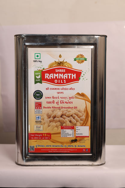 Ramnath Oils – 100% Natural Double-Filtered Groundnut Oil | Premium Quality | Vitamin A & D Enriched | Traditional Taste & Healthy Cooking Oil | 15 KG Jumbo Tin Pack