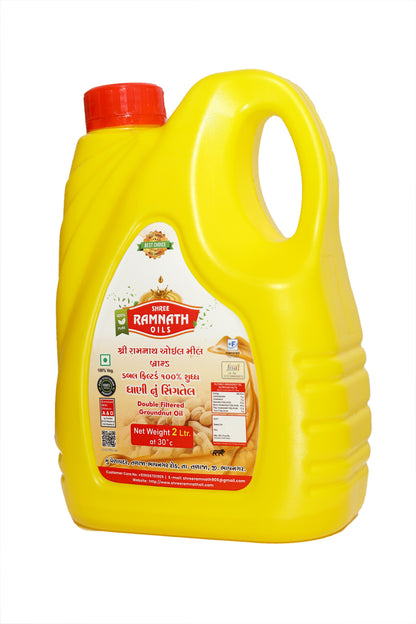 Ramnath Oils – 100% Natural Double-Filtered Groundnut Oil | Vitamin A & D Enriched | Premium Healthy Cooking Oil for Frying, Tadka & Daily Use | 2 L Jar