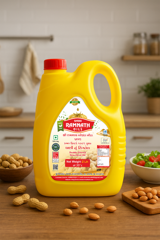 Ramnath Oils – 100% Natural Double-Filtered Groundnut Oil | Vitamin A & D Enriched | Premium Healthy Cooking Oil for Frying, Tadka & Daily Use | 2 L Jar