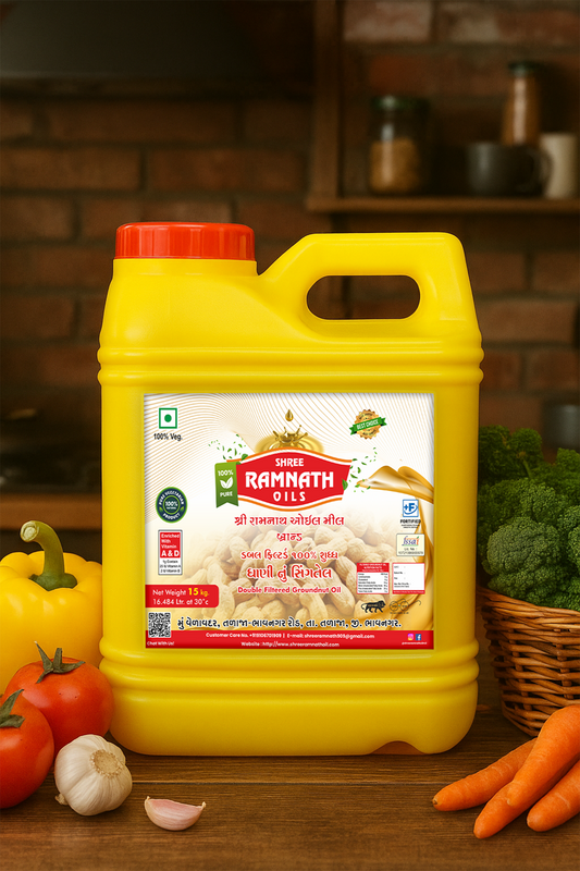 Ramnath Oils – 100% Natural Double-Filtered Groundnut Oil | Vitamin A & D Enriched | Premium Taste | Healthy Cooking Oil for Frying, Tadka & Daily Use | 15 L Tin Pack