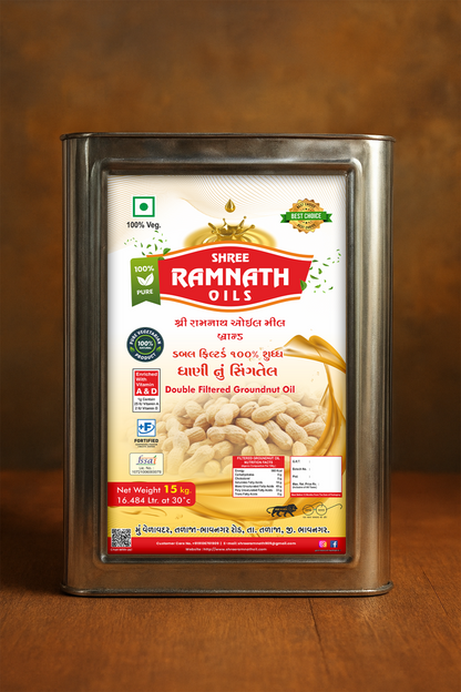 Ramnath Oils – 100% Natural Double-Filtered Groundnut Oil | Premium Quality | Vitamin A & D Enriched | Traditional Taste & Healthy Cooking Oil | 15 KG Jumbo Tin Pack